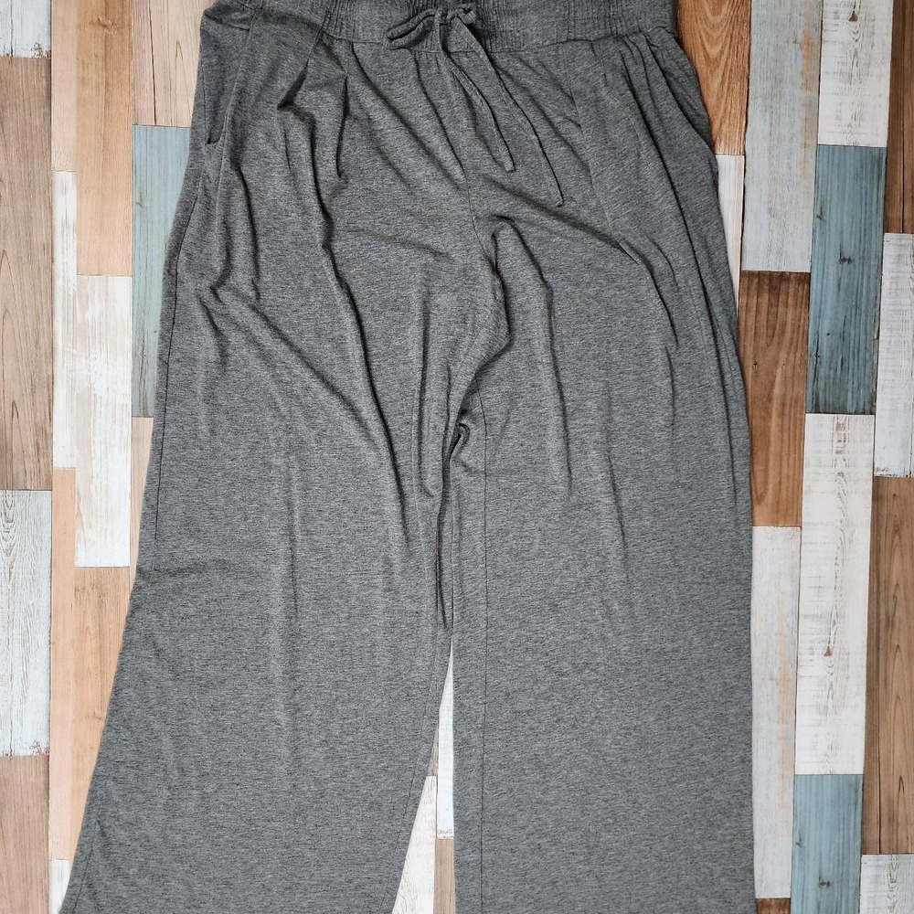 AnyBody Loungewear Womens Large Heather Gray Wide Leg Drawstring Lounge Pants